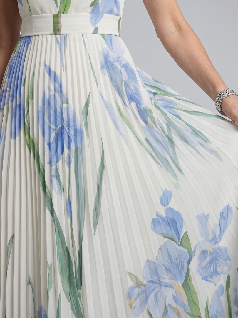 Ophelia | Sleeveless Midi Dress with Floral Pattern and Square Neckline