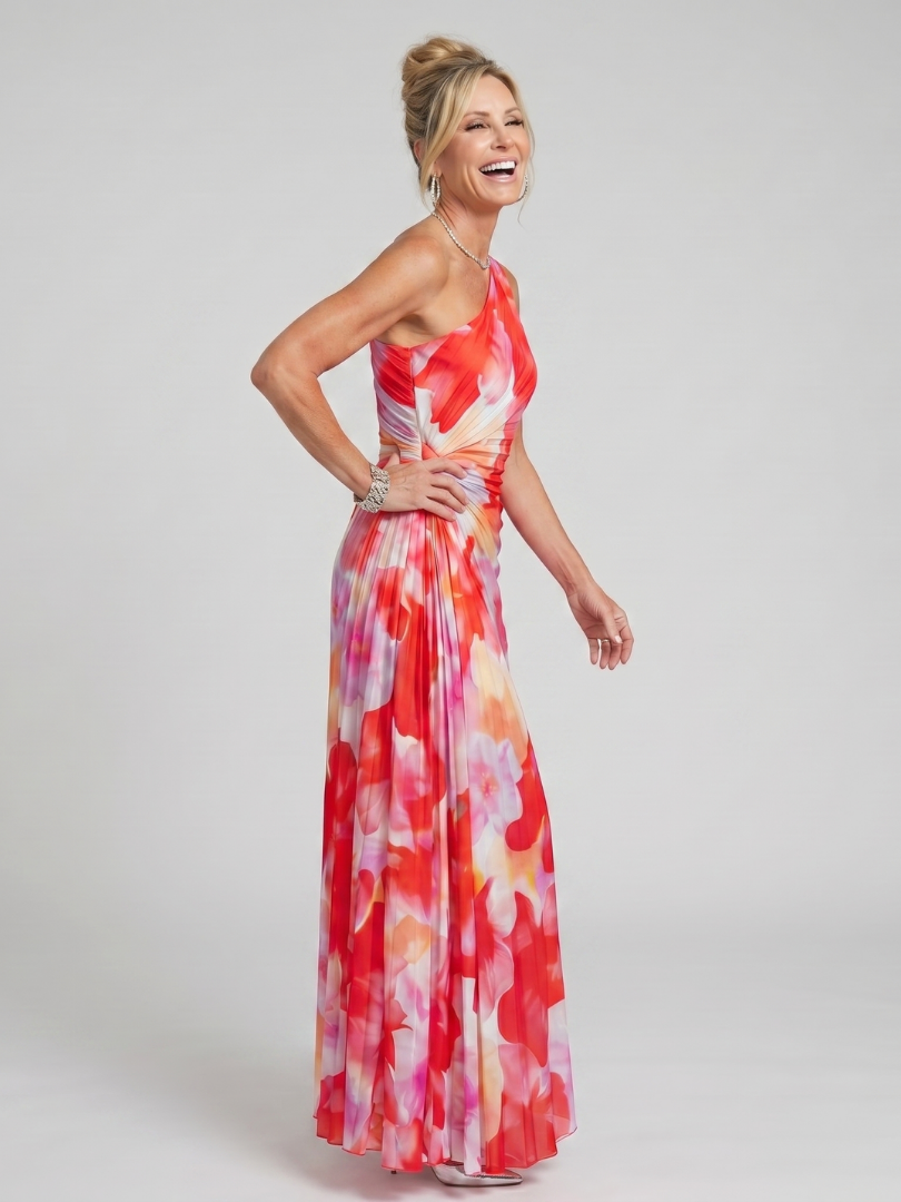 Taya | One-Shoulder Midi Dress with Pleated Top
