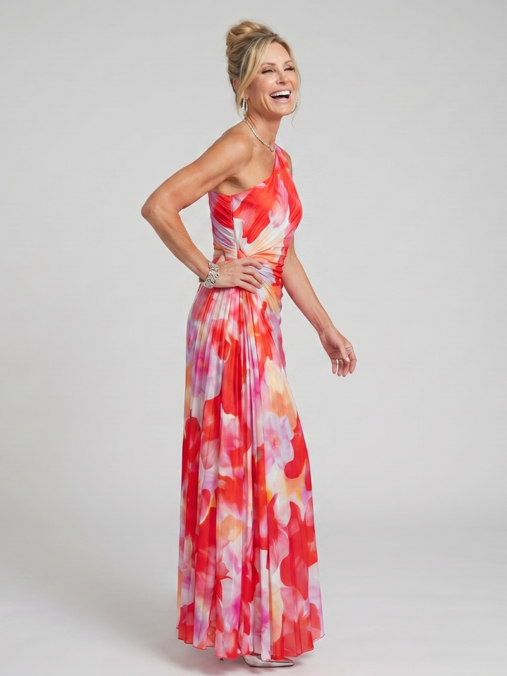 Taya | One-Shoulder Midi Dress with Pleated Top