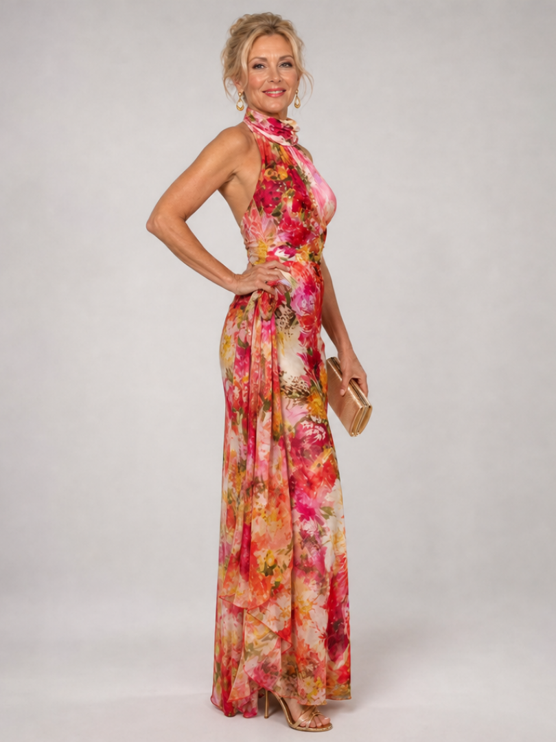 Elisabetta | Floral Maxi Dress with Sweetheart Neckline