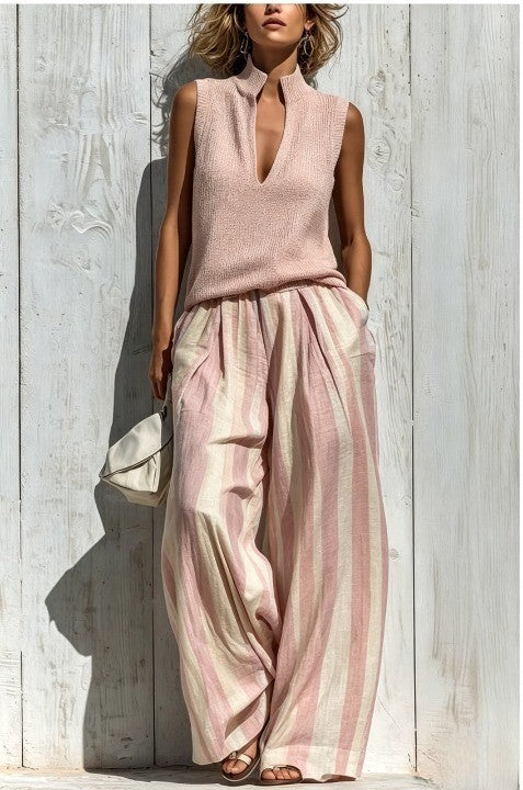 Lilith | Casual sleeveless top and loose striped trousers set