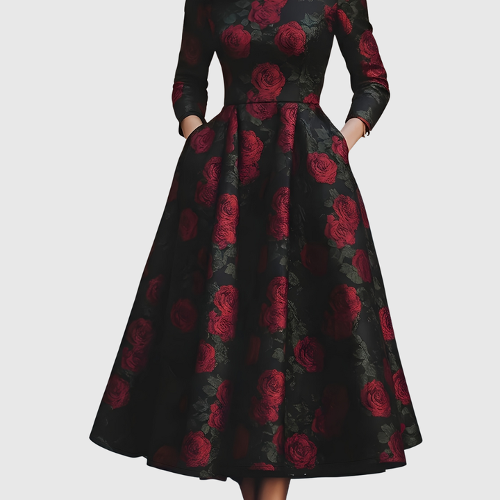LILLA | ELEGANT VINTAGE A-LINE MAXI DRESS WITH FLORAL PATTERN