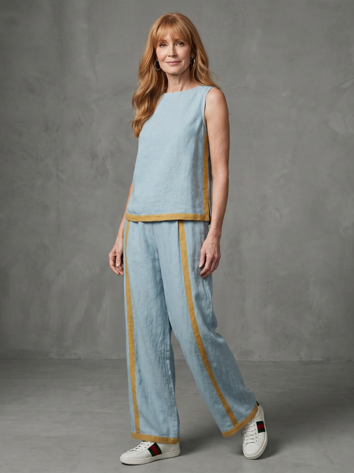 Inara | Sleeveless Top Wide Leg Contrast Pants Set
