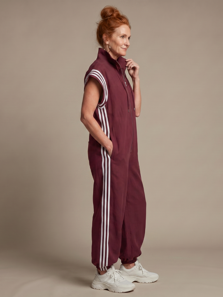Lark | Zip Front Stripe Panel Jumpsuit