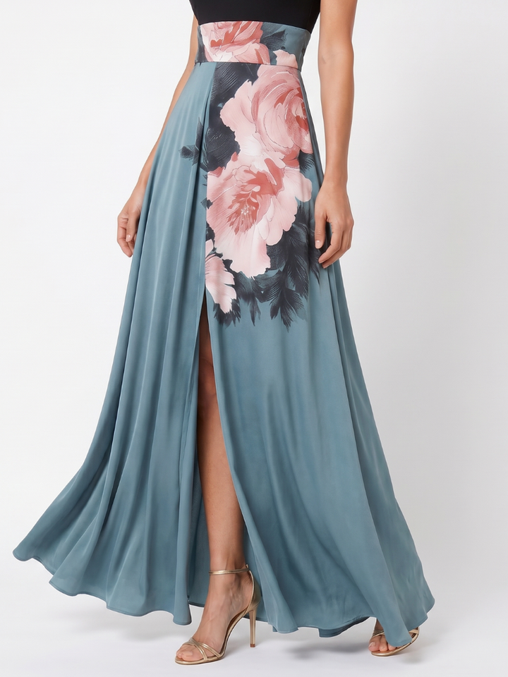 Olympas | Maxi Dress with Strapless Top and Floral Skirt