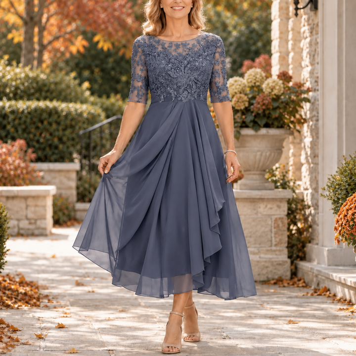 Avi | Lace Bodice Draped Midi Dress