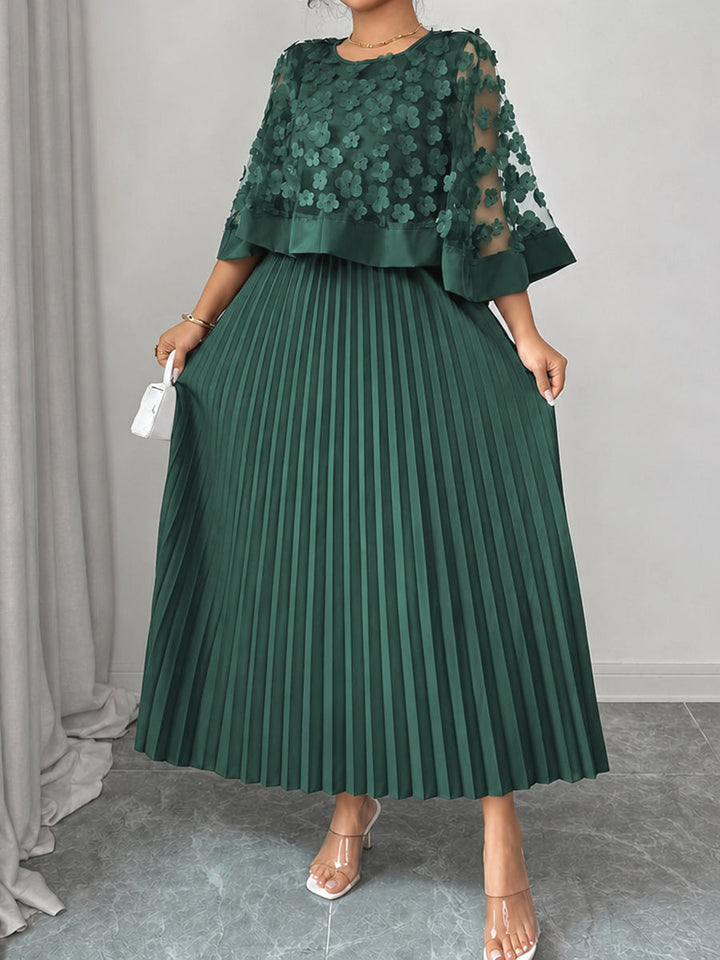 Sheryl | Split-Joint Solid Color Pleated Plus Size Loose Round-neck Maxi Dresses