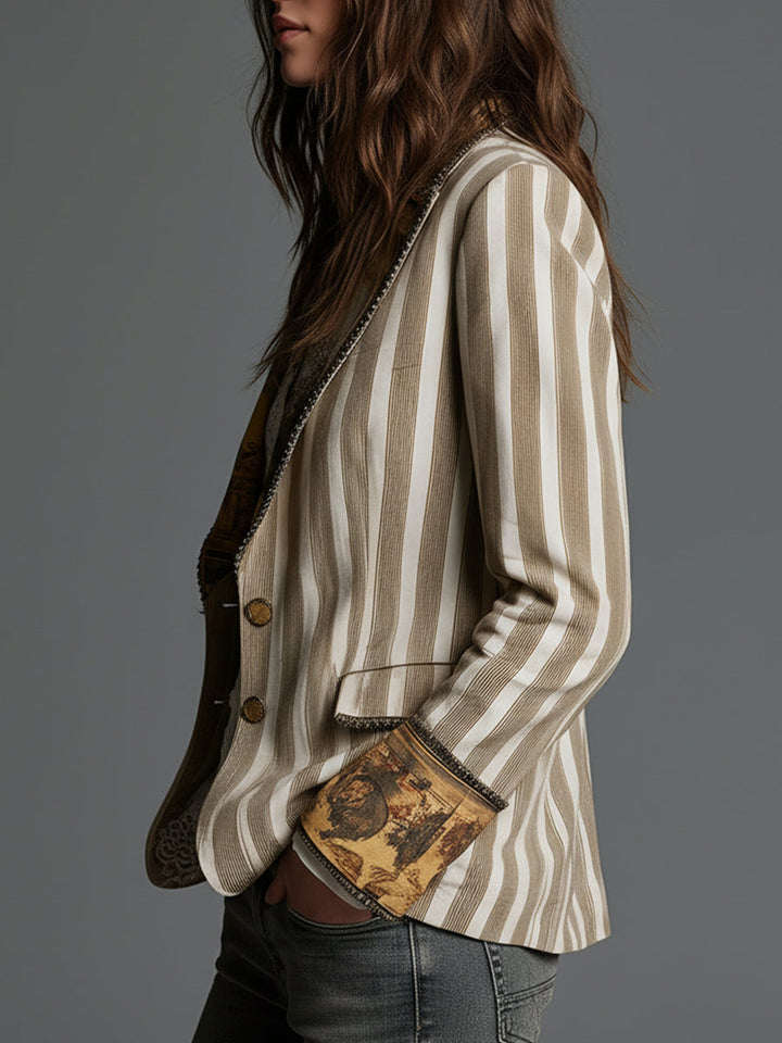 Josephina | Boho Striped Printed Lapel Blazer