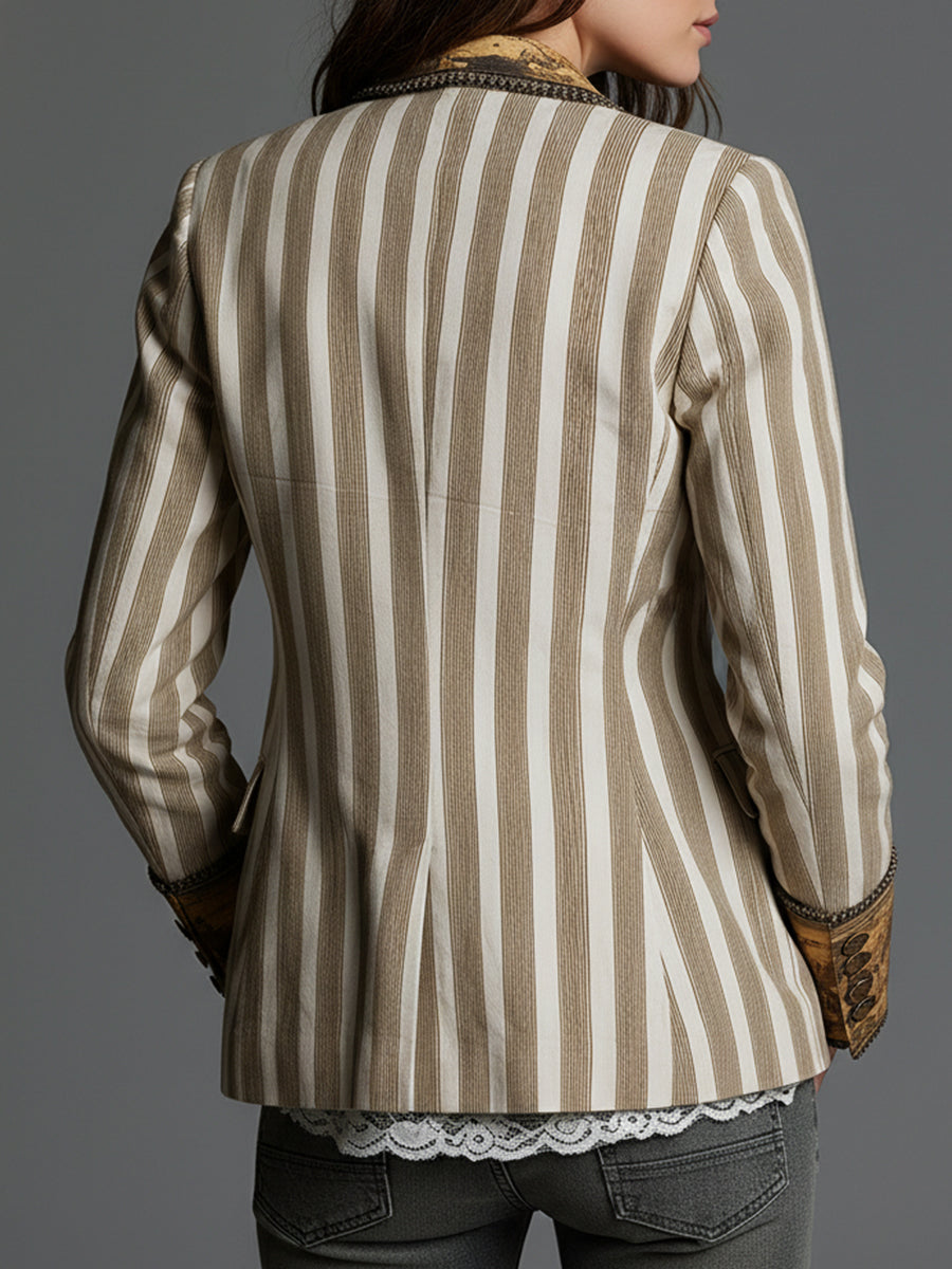 Josephina | Boho Striped Printed Lapel Blazer
