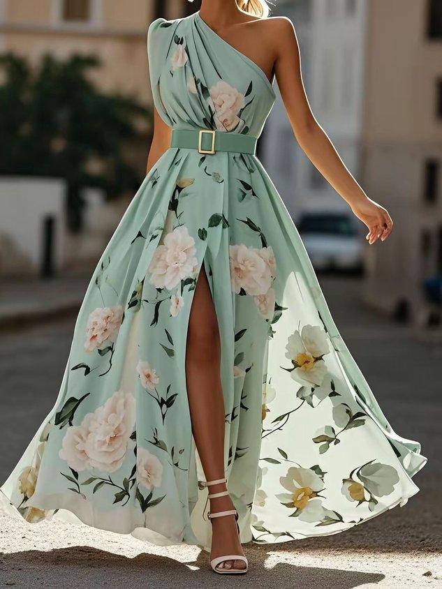 Julie | Chiffon Floral Chiffon Green Chiffon Maxi Dress
