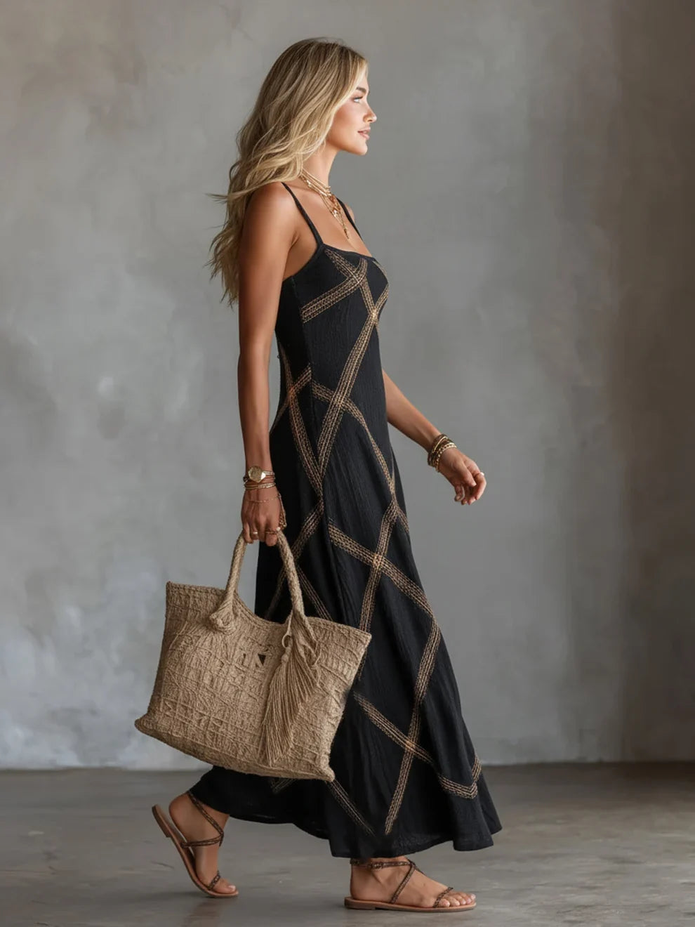 Melisa | Geometric Maxi Dress with Square Neckline