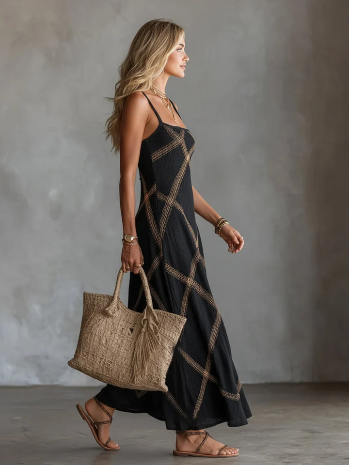 Melisa | Geometric Maxi Dress with Square Neckline