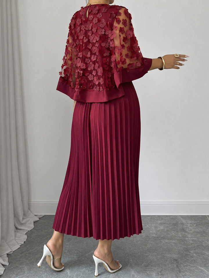 Sheryl | Split-Joint Solid Color Pleated Plus Size Loose Round-neck Maxi Dresses