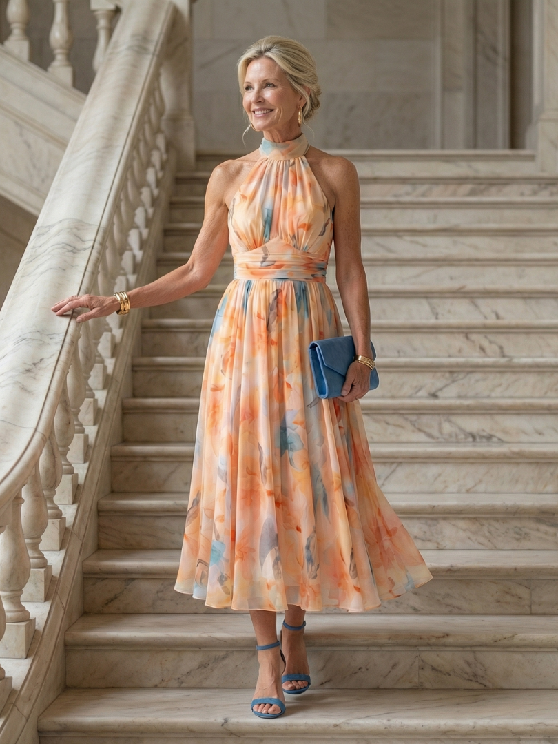 Elin | Soft Midi Dress with Halter Neck