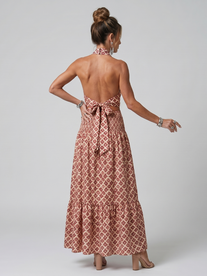 Amira | Midi dress with geometric print and crossed straps