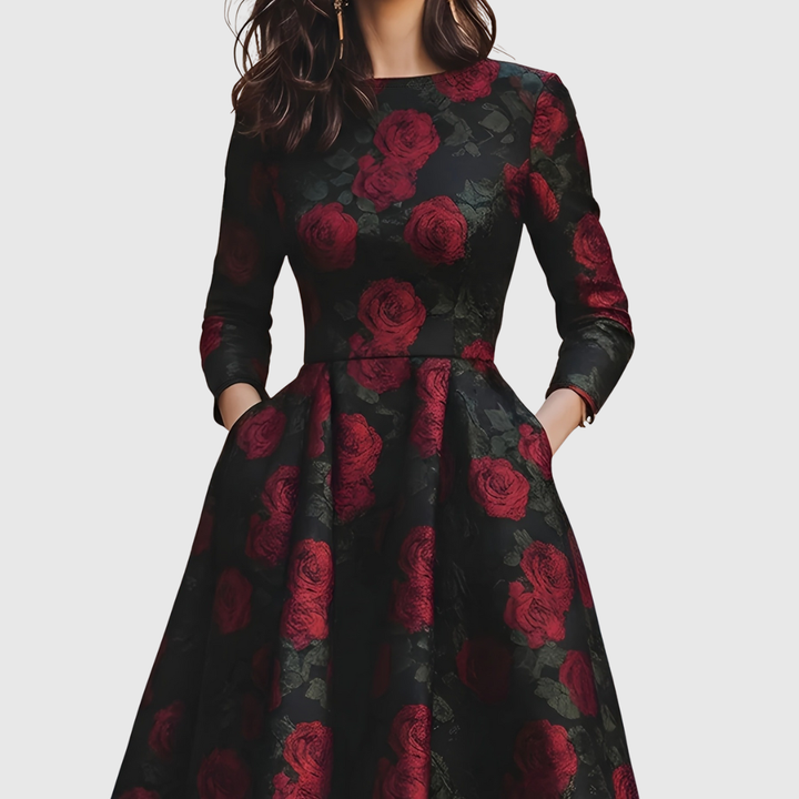 LILLA | ELEGANT VINTAGE A-LINE MAXI DRESS WITH FLORAL PATTERN