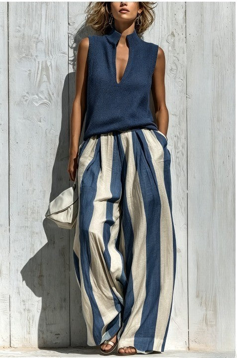 Lilith | Casual sleeveless top and loose striped trousers set