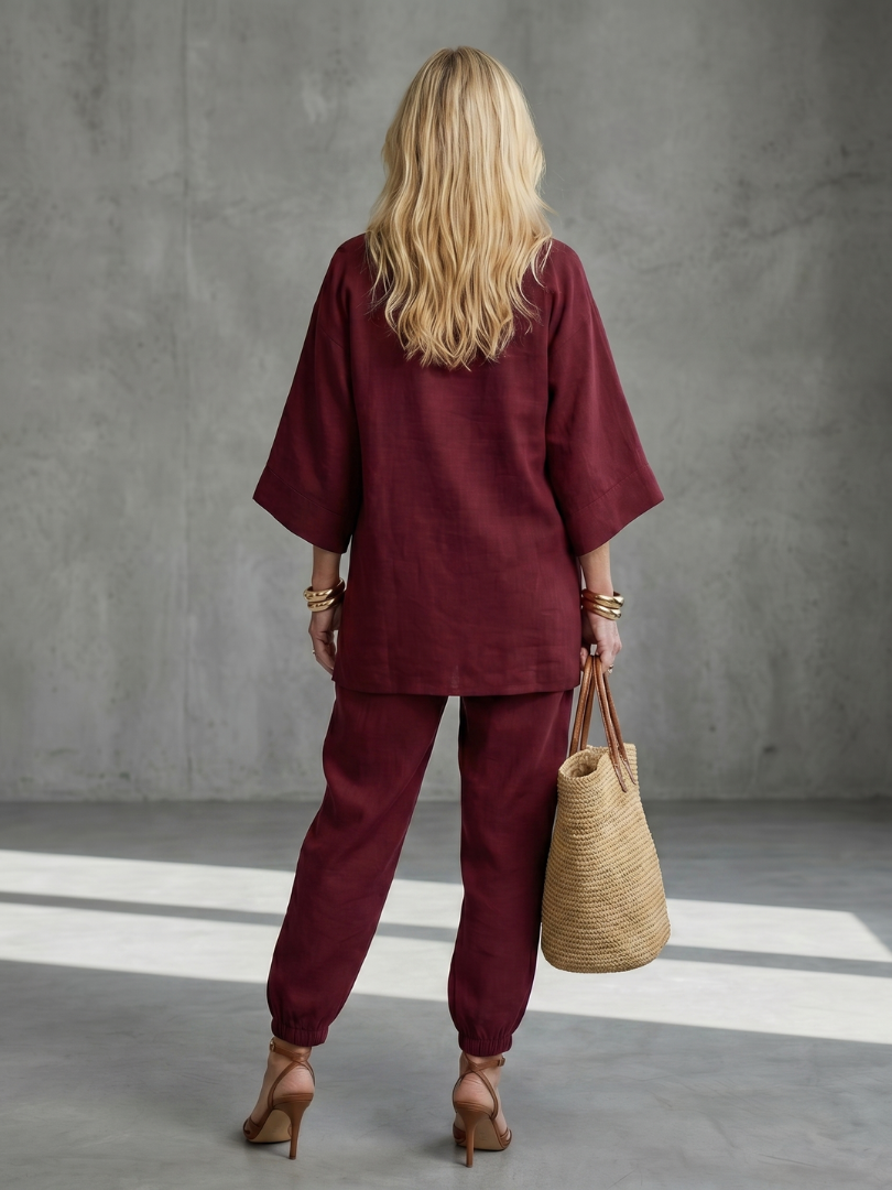 Georgiana | V Neck Tunic Gathered Trouser Set