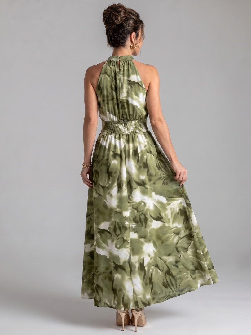 Olivia | Midi Dress with Abstract Print and Ruffle Band at the Waist