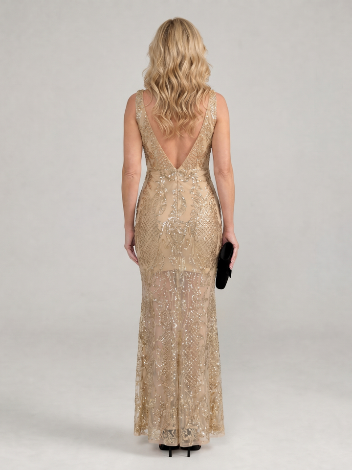 Sirea | Sleeveless Sequin Midi Dress with Transparent Inserts