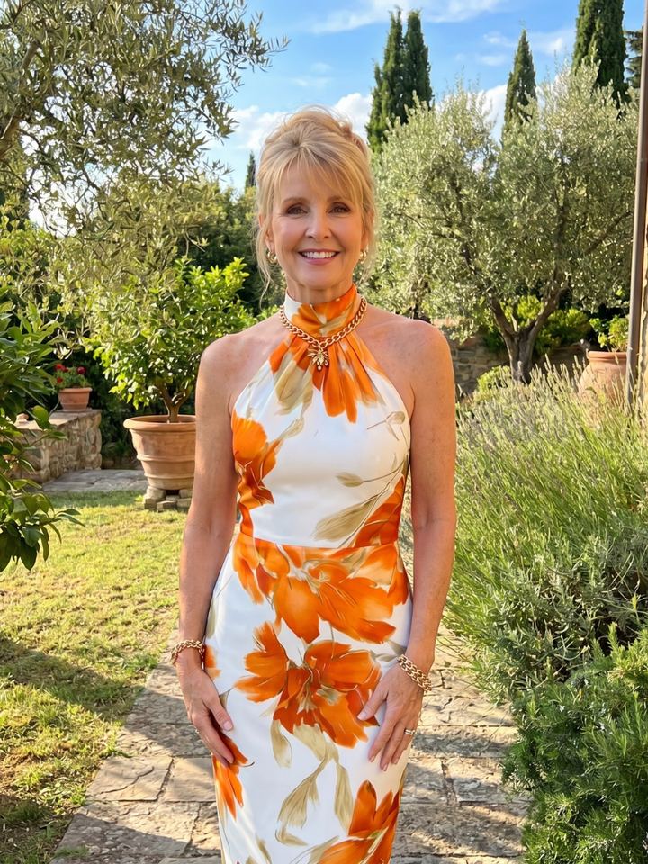Zinnara | Midi Dress with V-Neck and Floral Print