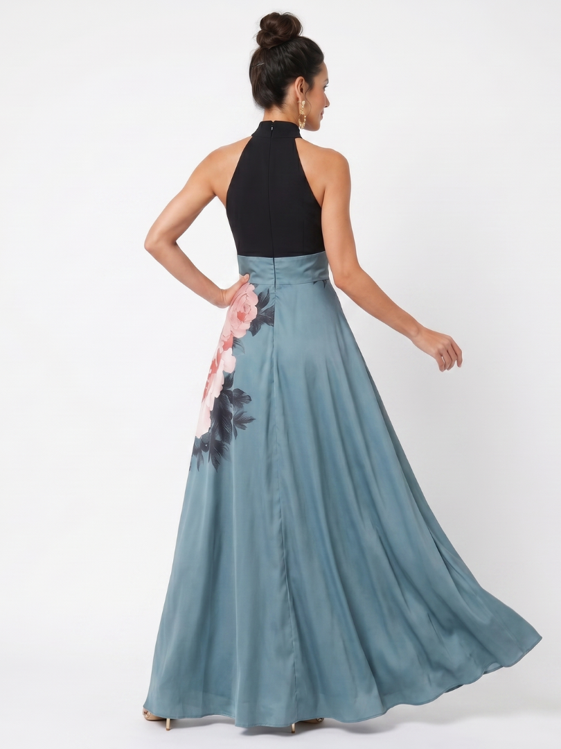Olympas | Maxi Dress with Strapless Top and Floral Skirt