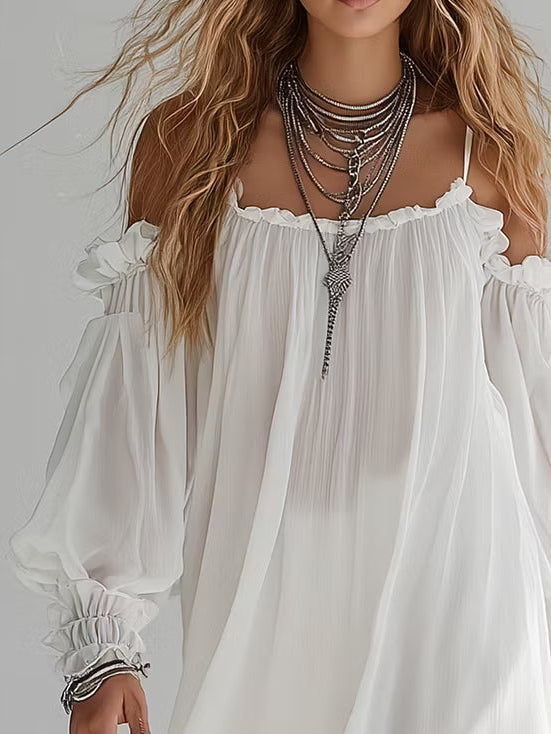 Mélusine | Mini Fluid Bohemian Style Dress with Off-Shoulder