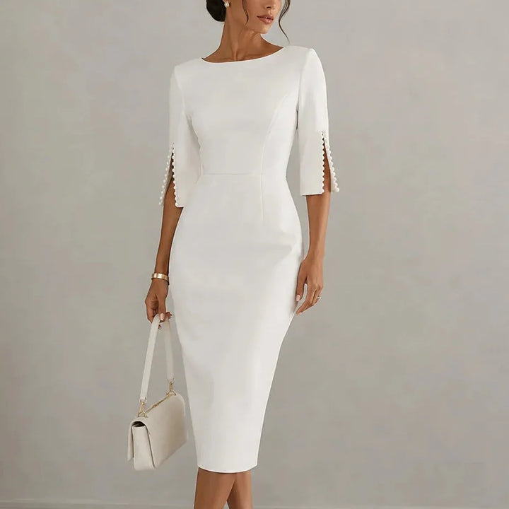 Elly | Pearl-like Sleeve Slim Fit Pencil Midi Dress