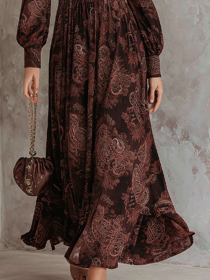 ELOISE | PAISLEY MAXI DRESS WITH ZIPPER AND WAISTBAND