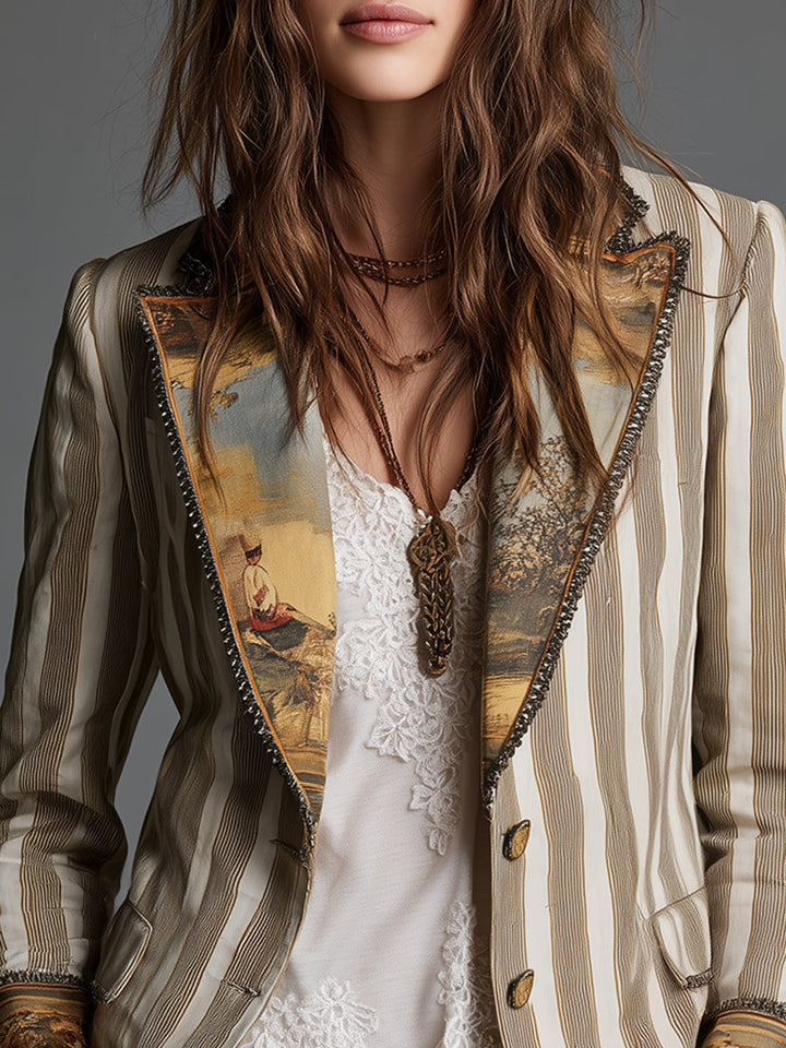 Tiana | Boho Striped Printed Lapel Blazer