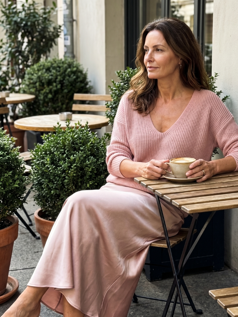 Luciana | Bias Fall Satin Skirt Knit Layer Set