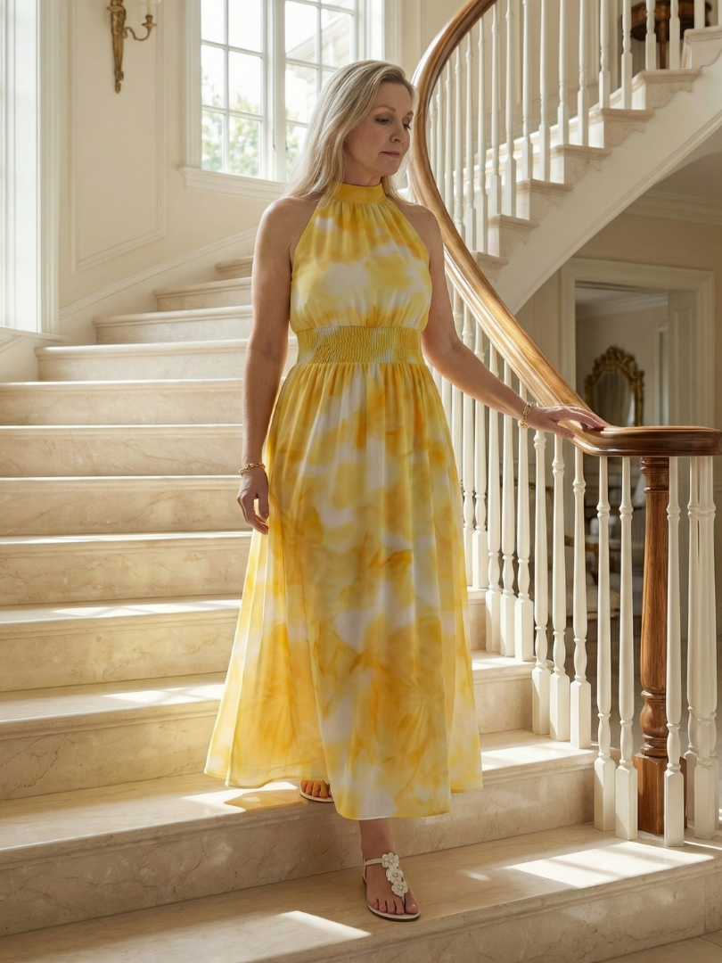 Sylin | Midi Dress with Deep Neckline and Halter Neck
