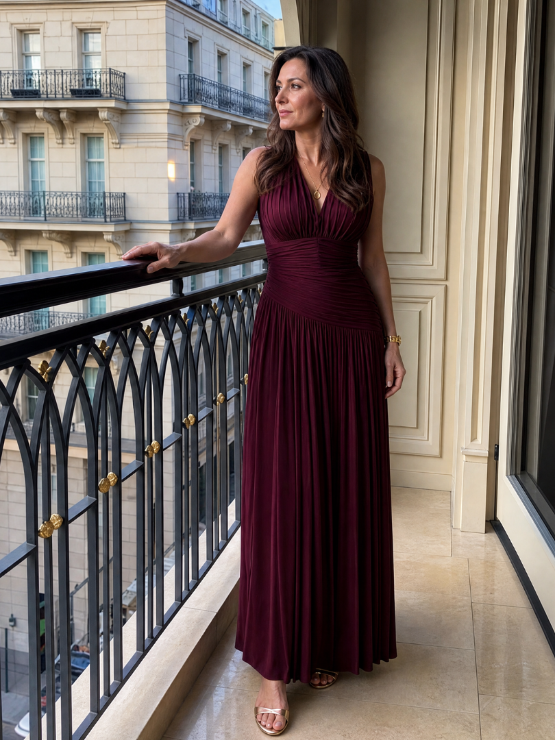 Lemar |  Sleeveless Pleated Midi Dress with V-Neck
