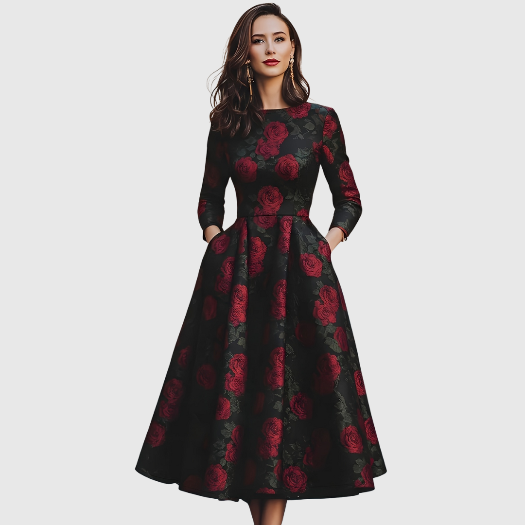 LILLA | ELEGANT VINTAGE A-LINE MAXI DRESS WITH FLORAL PATTERN