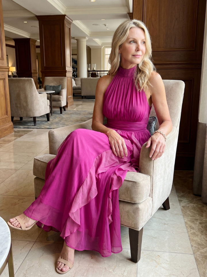 Orea | Maxi Dress with Ruffles and High Neckline