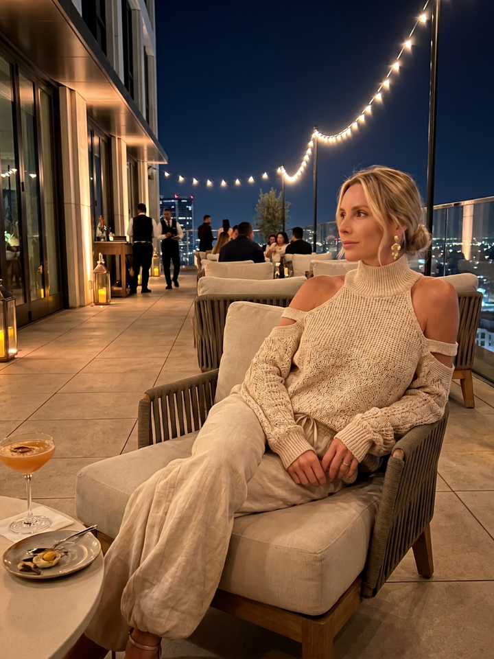 Questa | Open Shoulder Knit Top And Wide Leg Pants Set