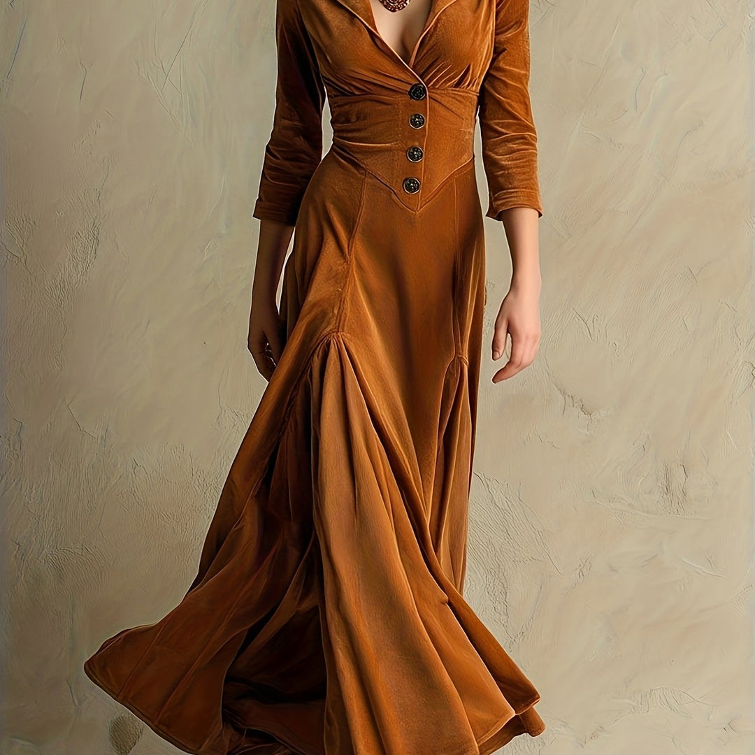 ELOWENNA | ELEGANT DRESS WITH BUTTON PLACKET, COLLAR, AND 7/8 SLEEVES
