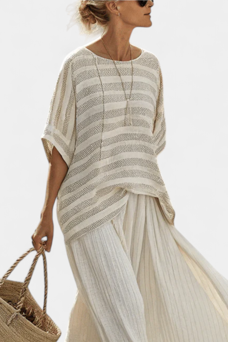 Westlyn | Comfortable Striped Bamboo Top &amp; Flowing Linen Pants