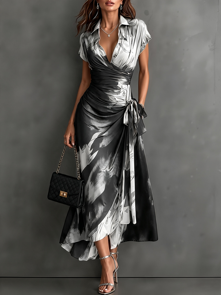 Victorine | Red and Black Printed Wrap Dress