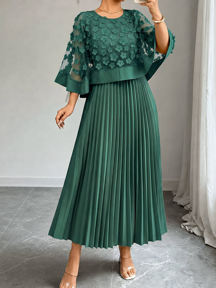 Sheryl | Split-Joint Solid Color Pleated Plus Size Loose Round-neck Maxi Dresses
