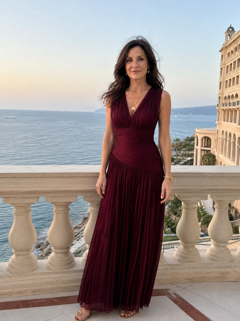 Lemar |  Sleeveless Pleated Midi Dress with V-Neck