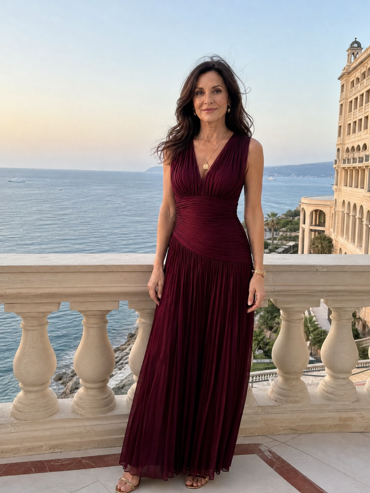 Lemar |  Sleeveless Pleated Midi Dress with V-Neck