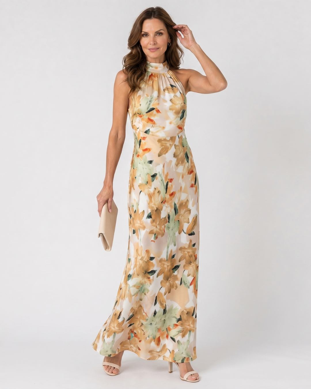 Cekel | Midi Dress with Botanical Print, Back Cutout, and Flowing Skirt