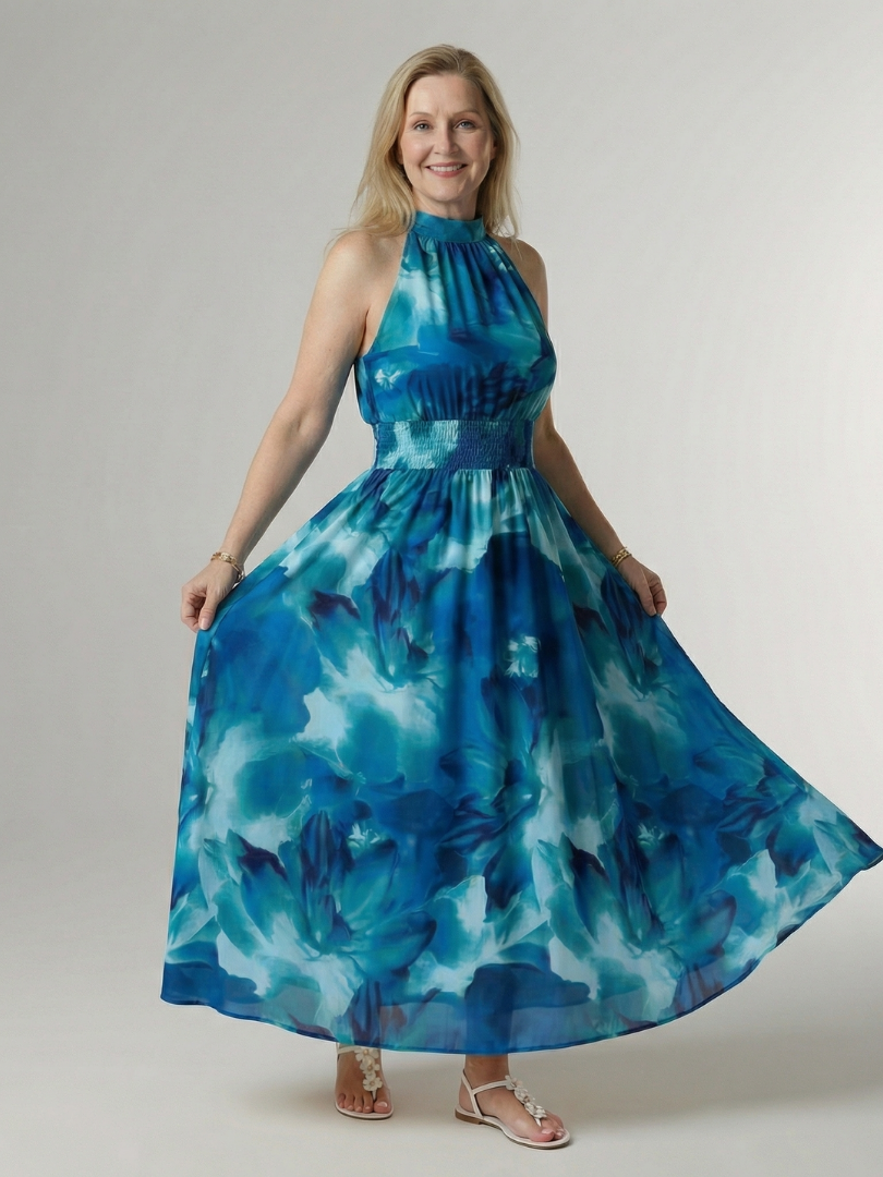 Sylin | Midi Dress with Deep Neckline and Halter Neck