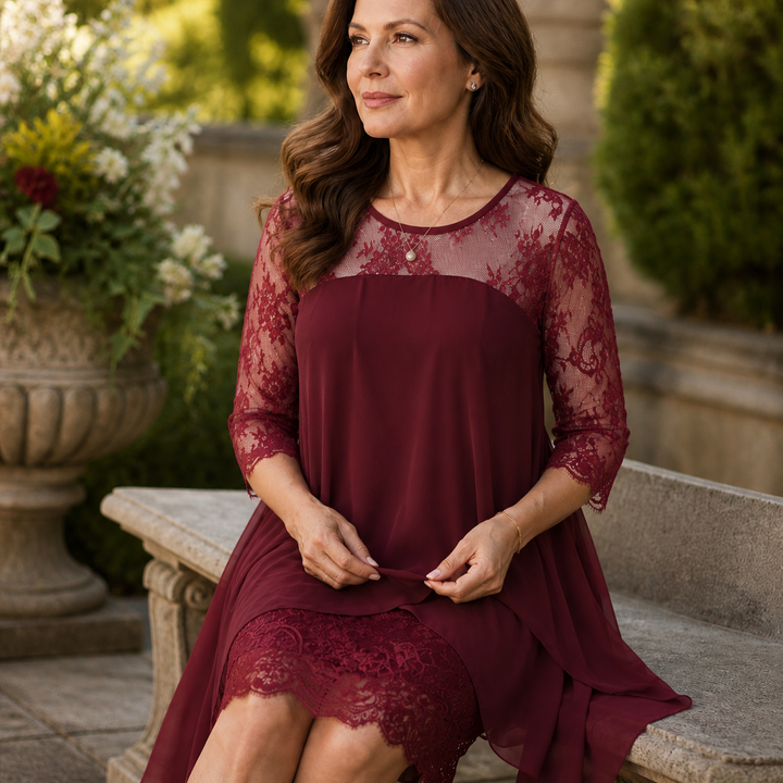 Averie | The High-Low Lace-Look Dress That Actually Fits