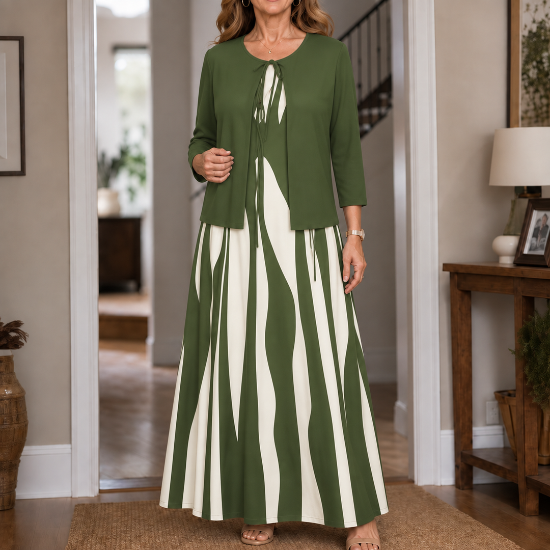 Lyra | Geometric Print Jacket And Maxi Dress Set