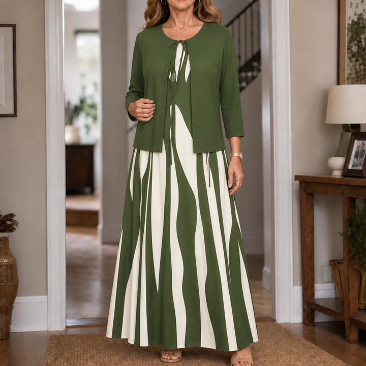 Lyra | Geometric Print Jacket And Maxi Dress Set