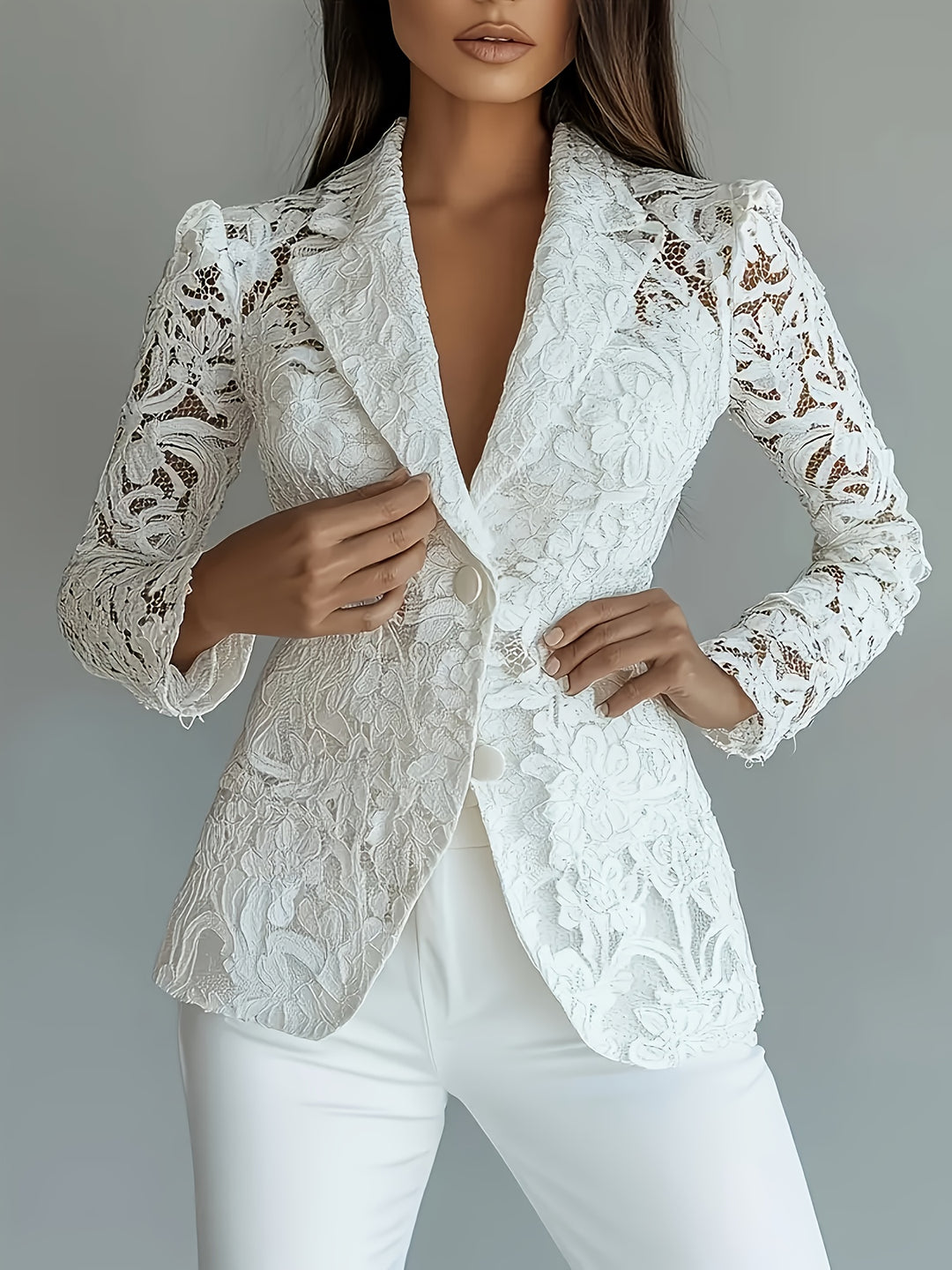 Wyonna | Floral Lace Semi-Sheer Long Sleeve Blazer