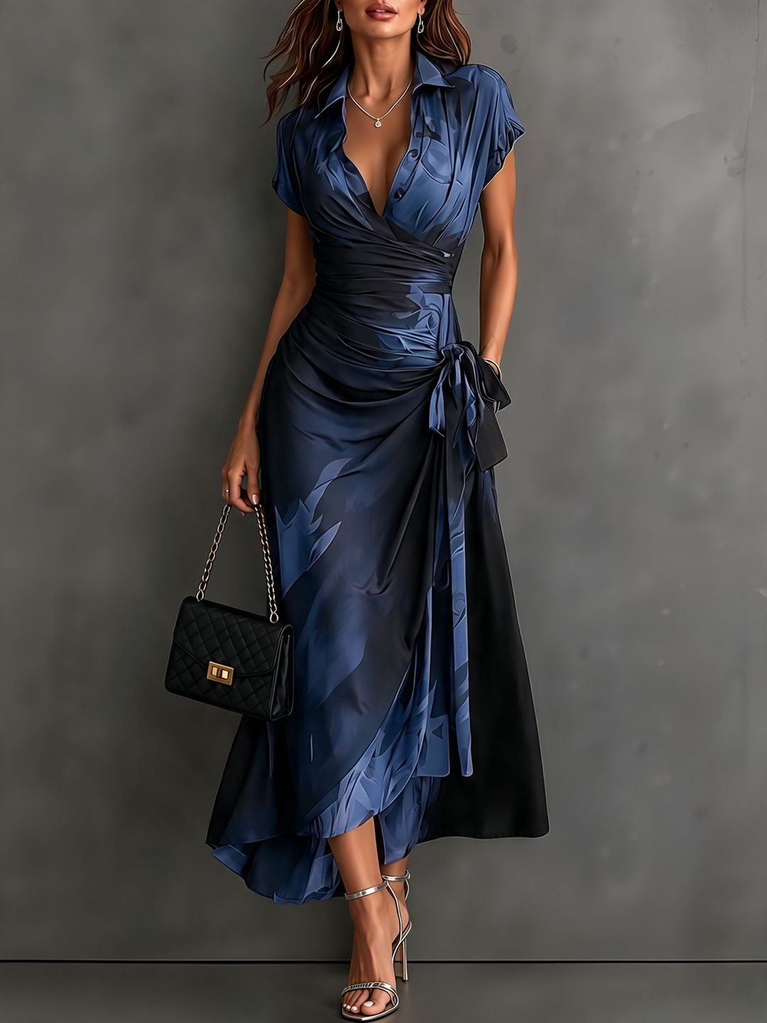 Roxana | Abstract Print Wrap Midi Dress