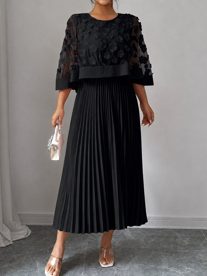 Sheryl | Split-Joint Solid Color Pleated Plus Size Loose Round-neck Maxi Dresses